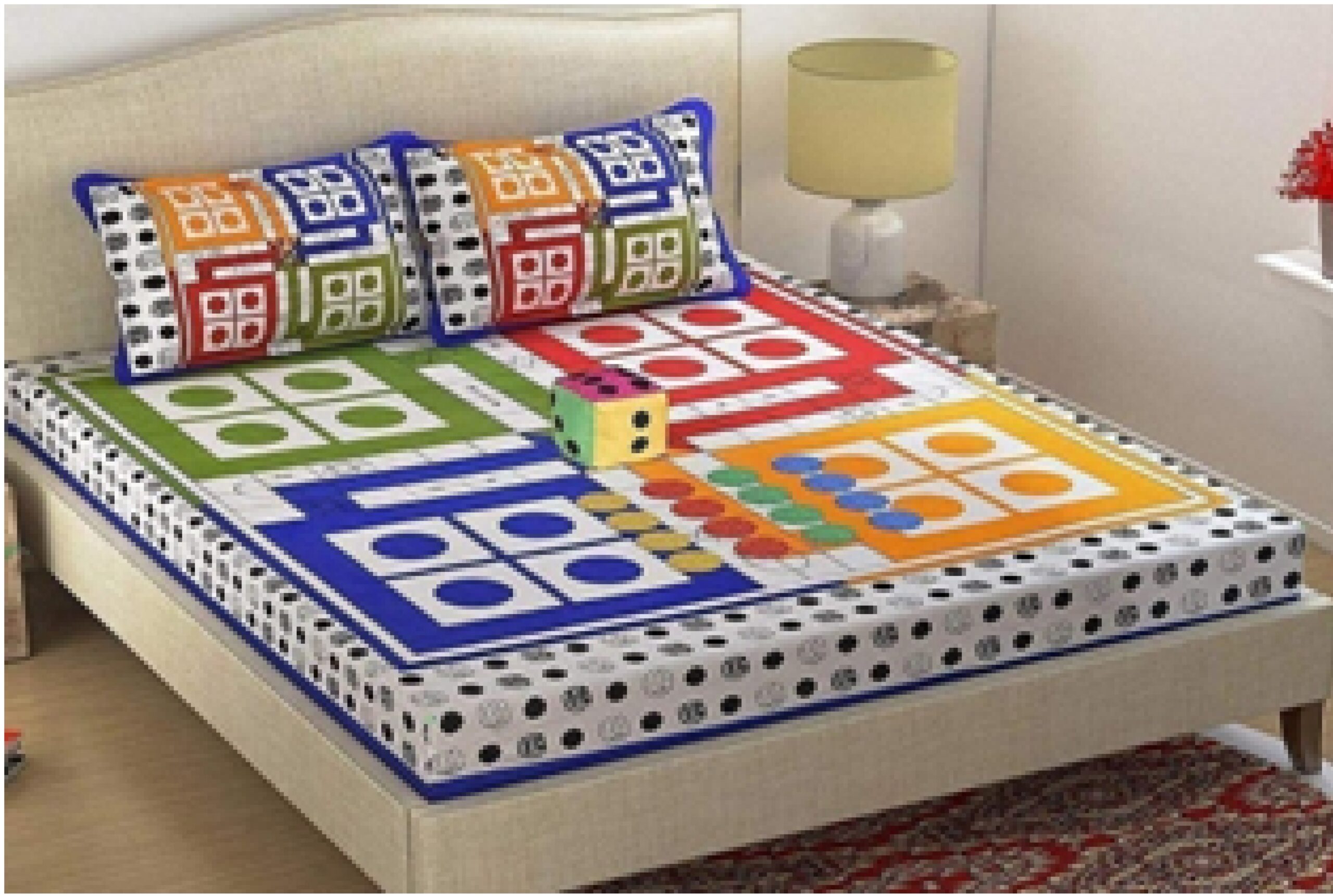 Ludo Bedsheet with Dice and Gotii